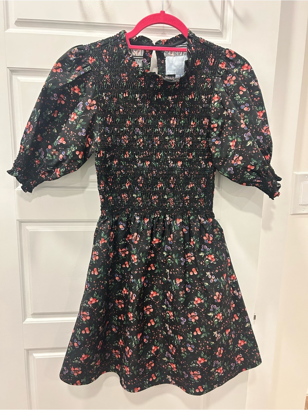 Hill House Home women's XS Girls Black Floral Smocked Dress with Puff Sleeves